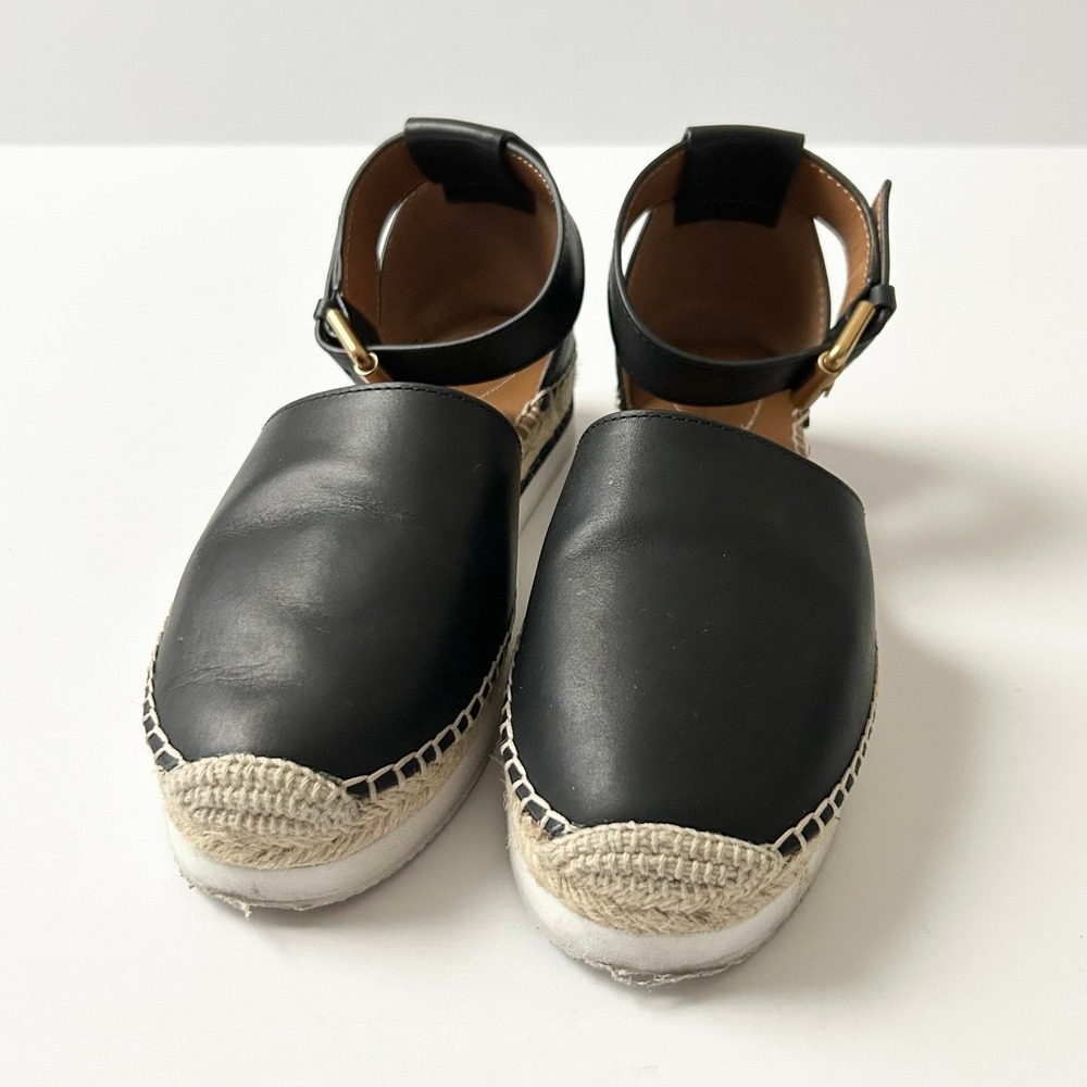 See By Chloe Glyn Black Leather Ankle Strap Espadrille Sandals EU 37 US 7 - Picture 2 of 8